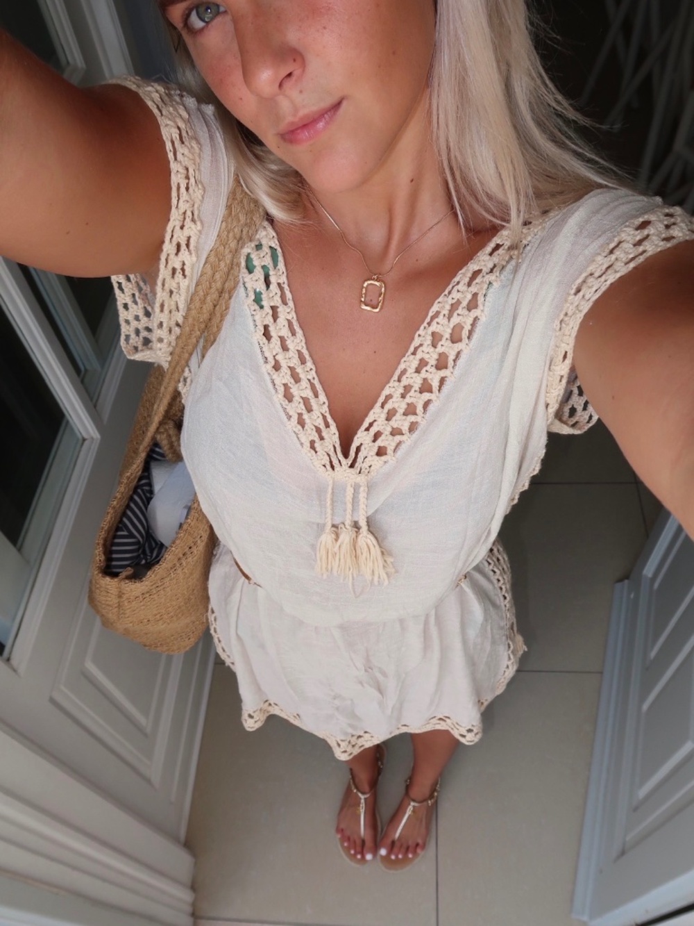 Cream Crochet Detail Mini Dress Boho Beachy